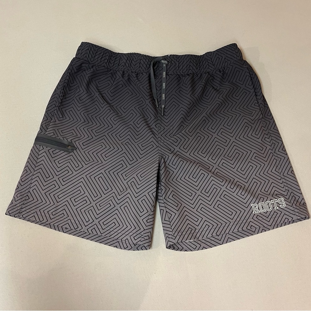 2/$20 Roots Gray Patterned Swim Trunks or Summer Shorts - Pockets - Stretch - L